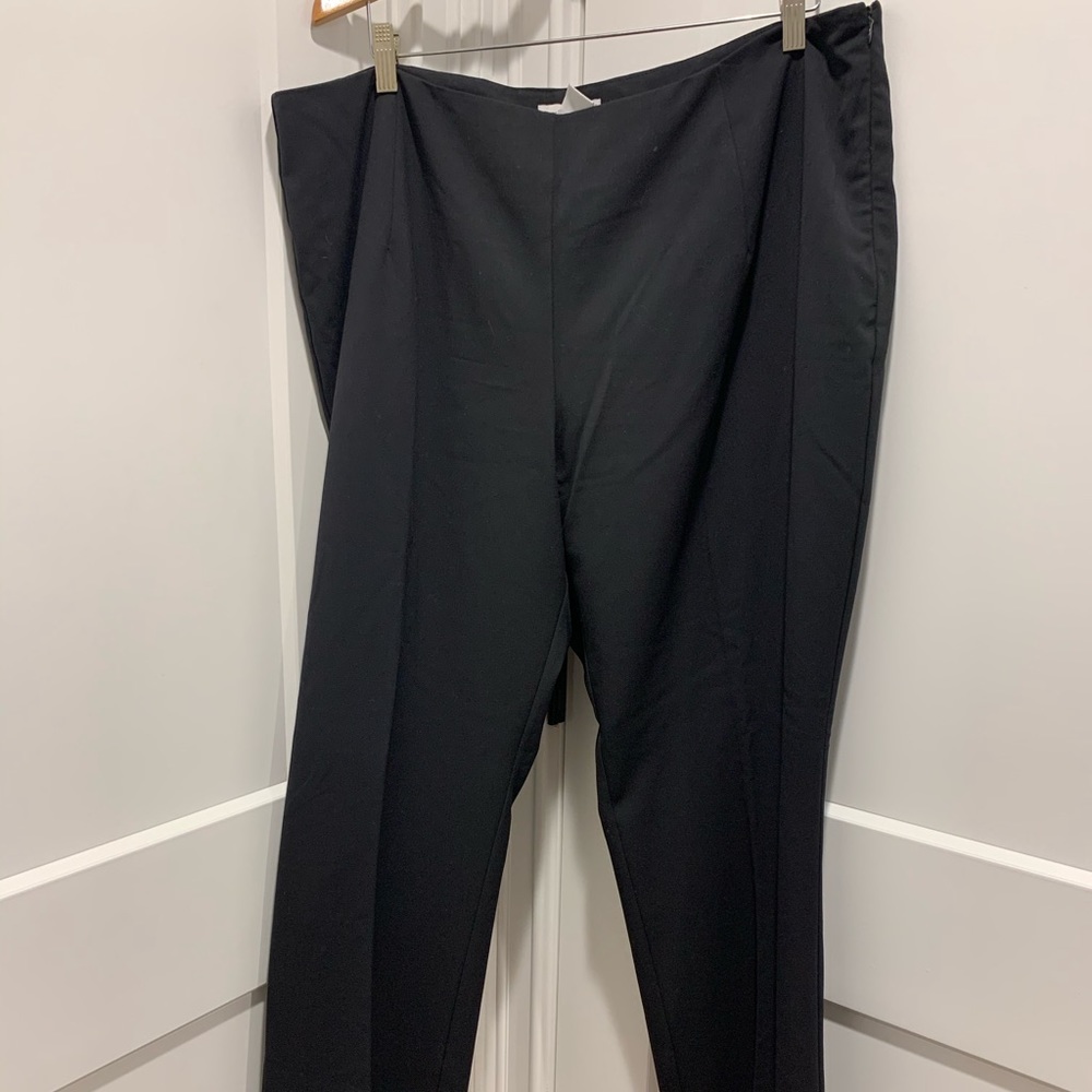 Women’s black straight leg pant.